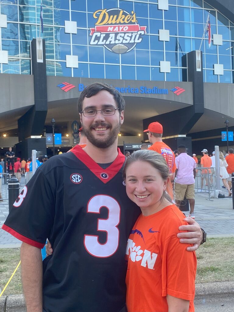 One big mutual hobby Emily and Matt share is the love for football- here we are at the UGA v.s. Clemson game in Charlotte- first of many football games to come!