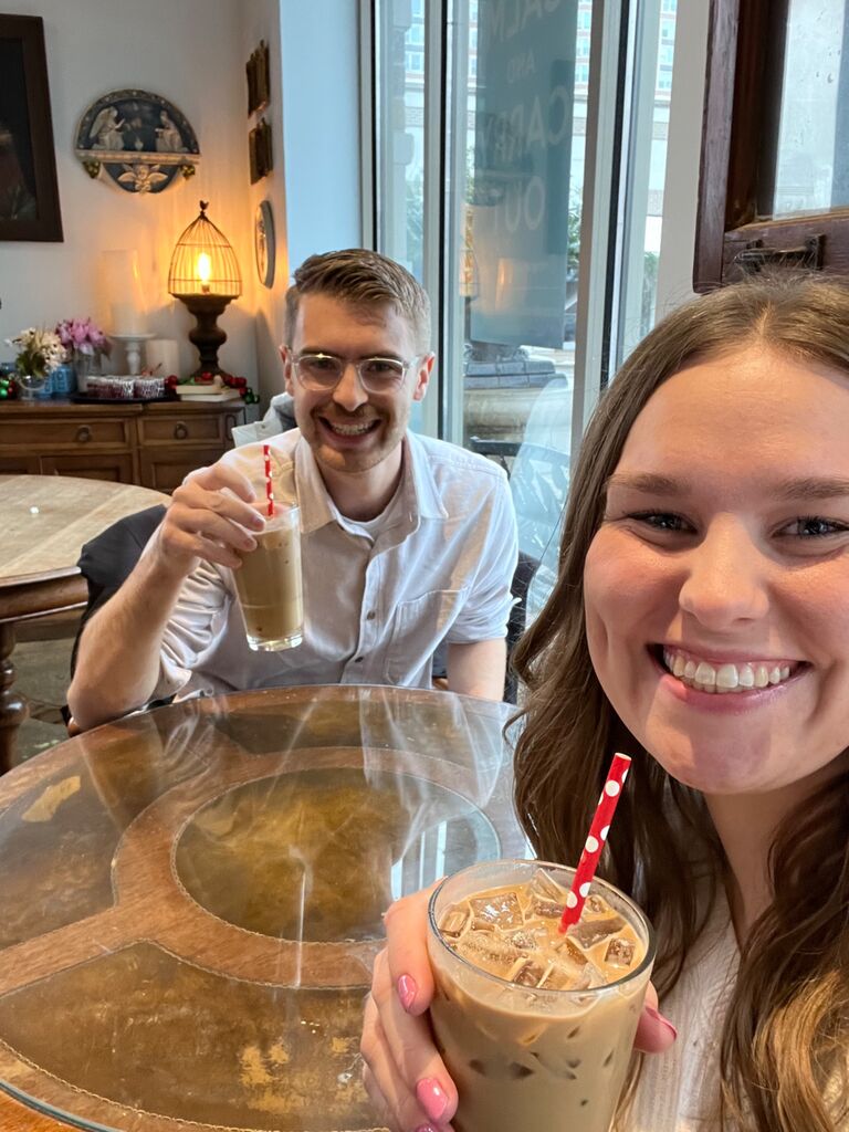 Our first blind date at Coco and Blu! We walked through the snowflakes and chatted while enjoying iced coffee!