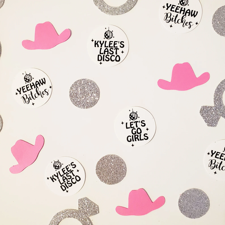Personalized disco cowgirl confetti for your bach party