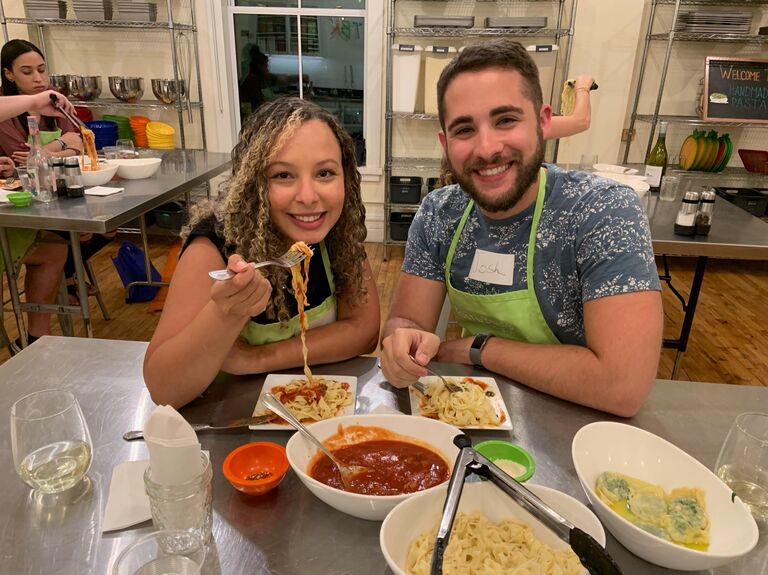 Stacey and Josh love trying new things together. They made linguini & spinach and squash raviolis in a pasta making class in the city - buon appetito!
