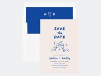 Blue hand drawn save-the-dates from The Knot Invitations