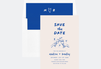 Blue hand drawn save-the-dates from The Knot Invitations