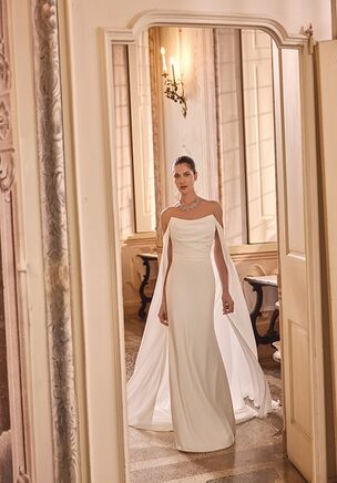 Crepe Fit and Flare Gown with Ruched Bodice