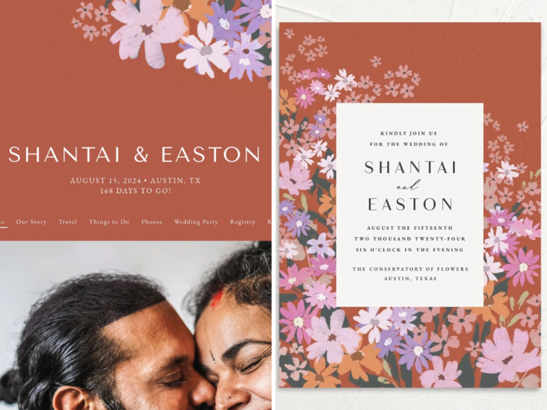 colorful fall flowers wedding website with matching invitations