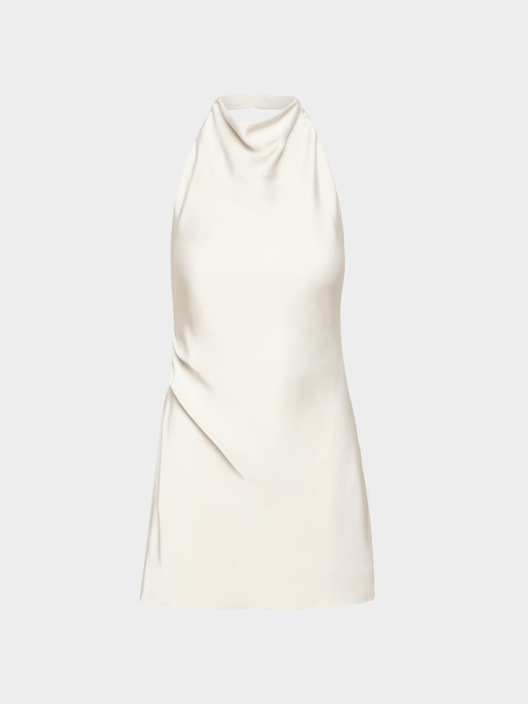 White satin mini dress from Aritzia 