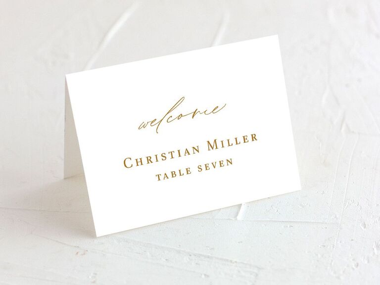 White and gold store place cards