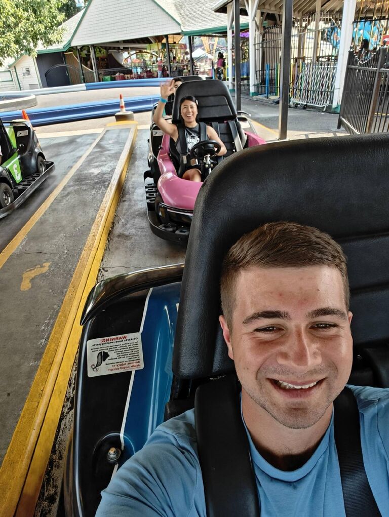 We had a blast celebrating our three monthiversary at the Oaks Park! We rode the roller coaster over and over again, we will definitely go back and ride it again in the Summer!