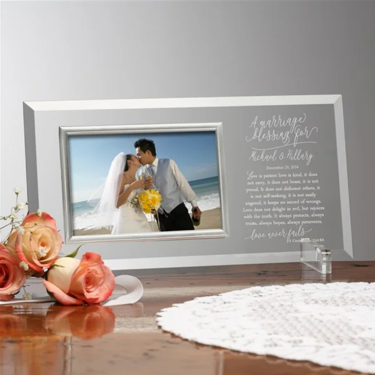 Glass picture frame for the best crystal wedding anniversary gift
