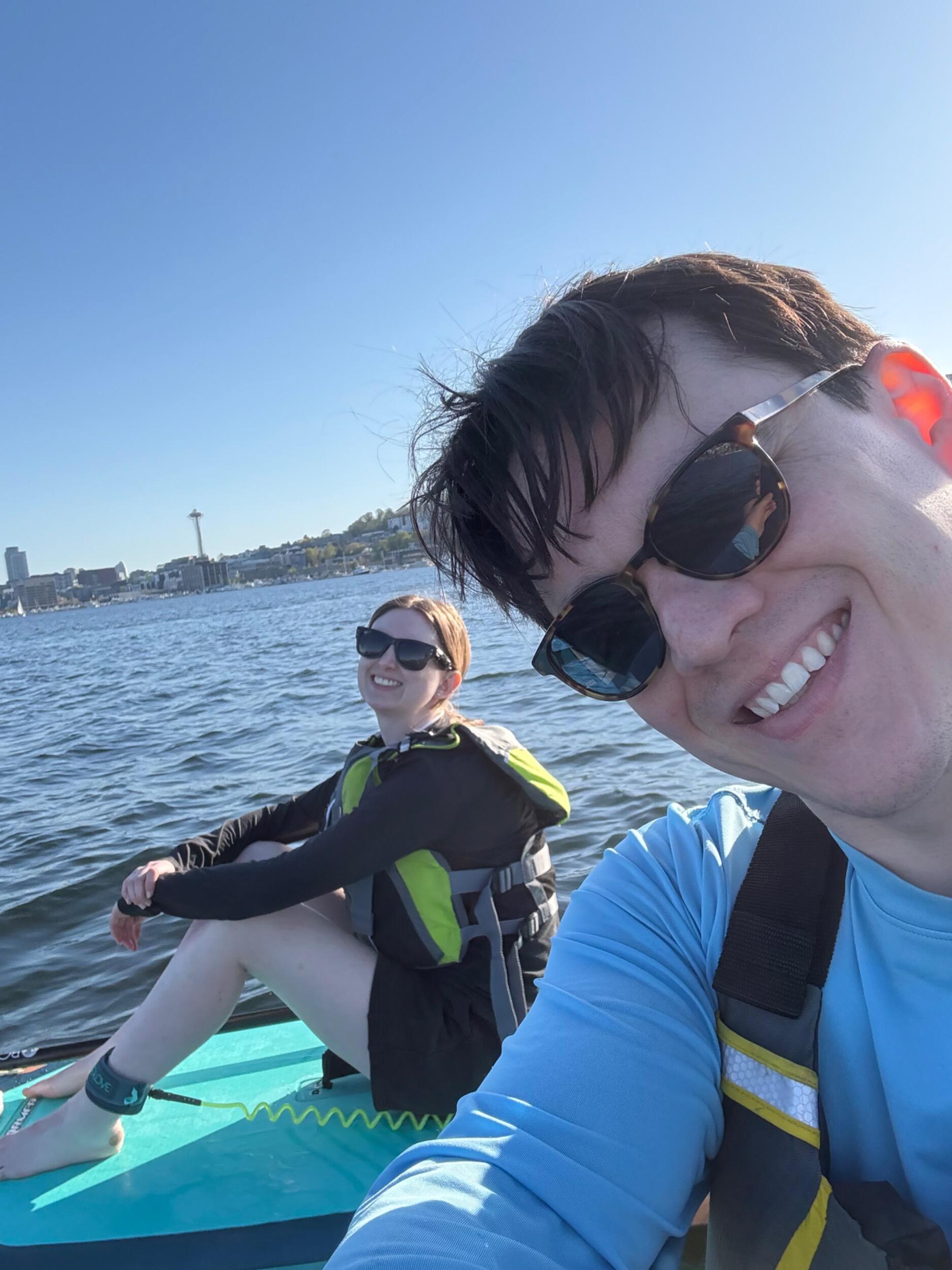 Kat and Peter love to paddle board on Lake Union (just a couple of blocks from their place in Eastlake)