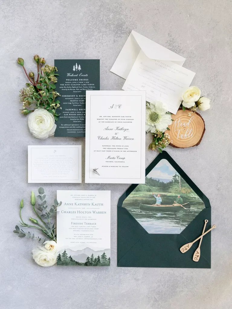 Fishing-Themed Green-and-White Wedding Invitation