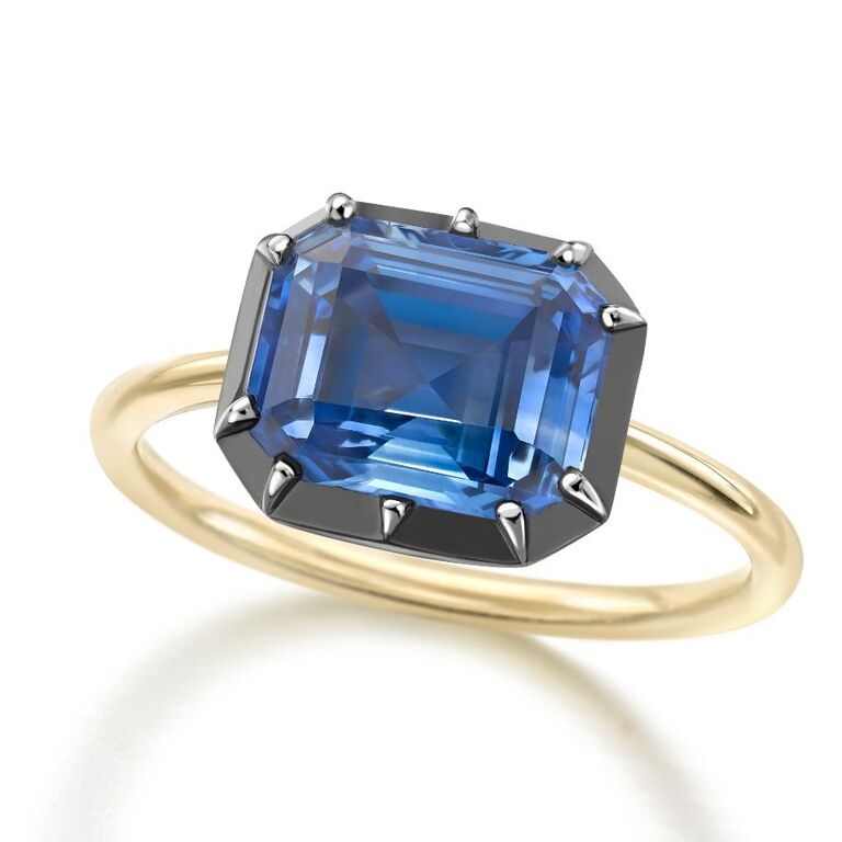 Blue sapphire East-West Engagement Ring, 2024 engagement ring trend