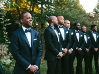 Groom and groomsmen during wedding ceremony