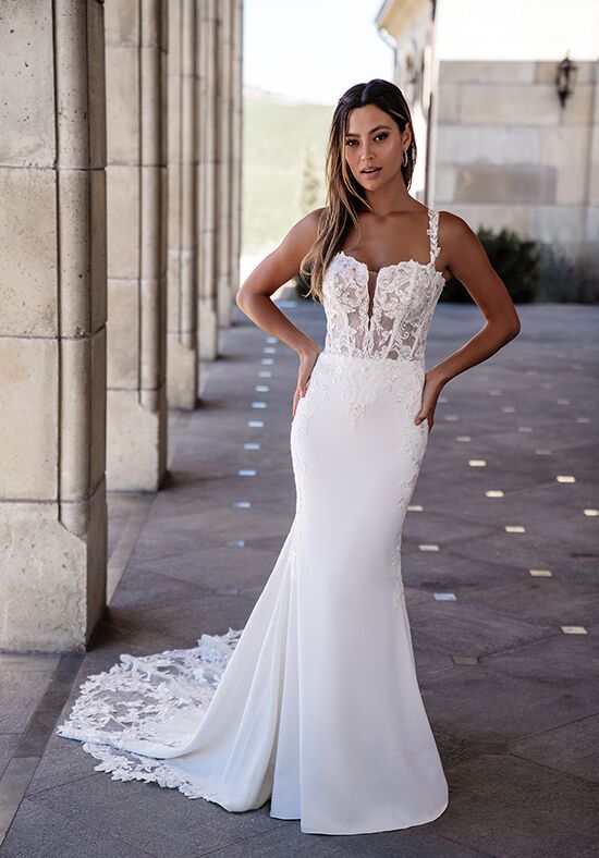 Modern Sheath Wedding Dress with Sheer Halter - Essense of