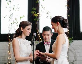 brides exchanging vows during Catholic-Jewish ceremony