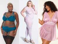 Collage of three models wearing bridal plus-size lingerie sets