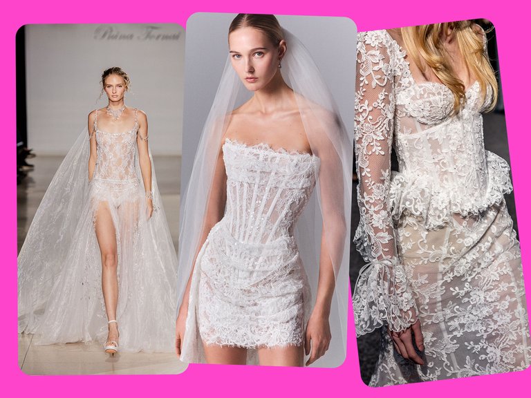 Lingerie inspired wedding dresses with sheer detail and boning