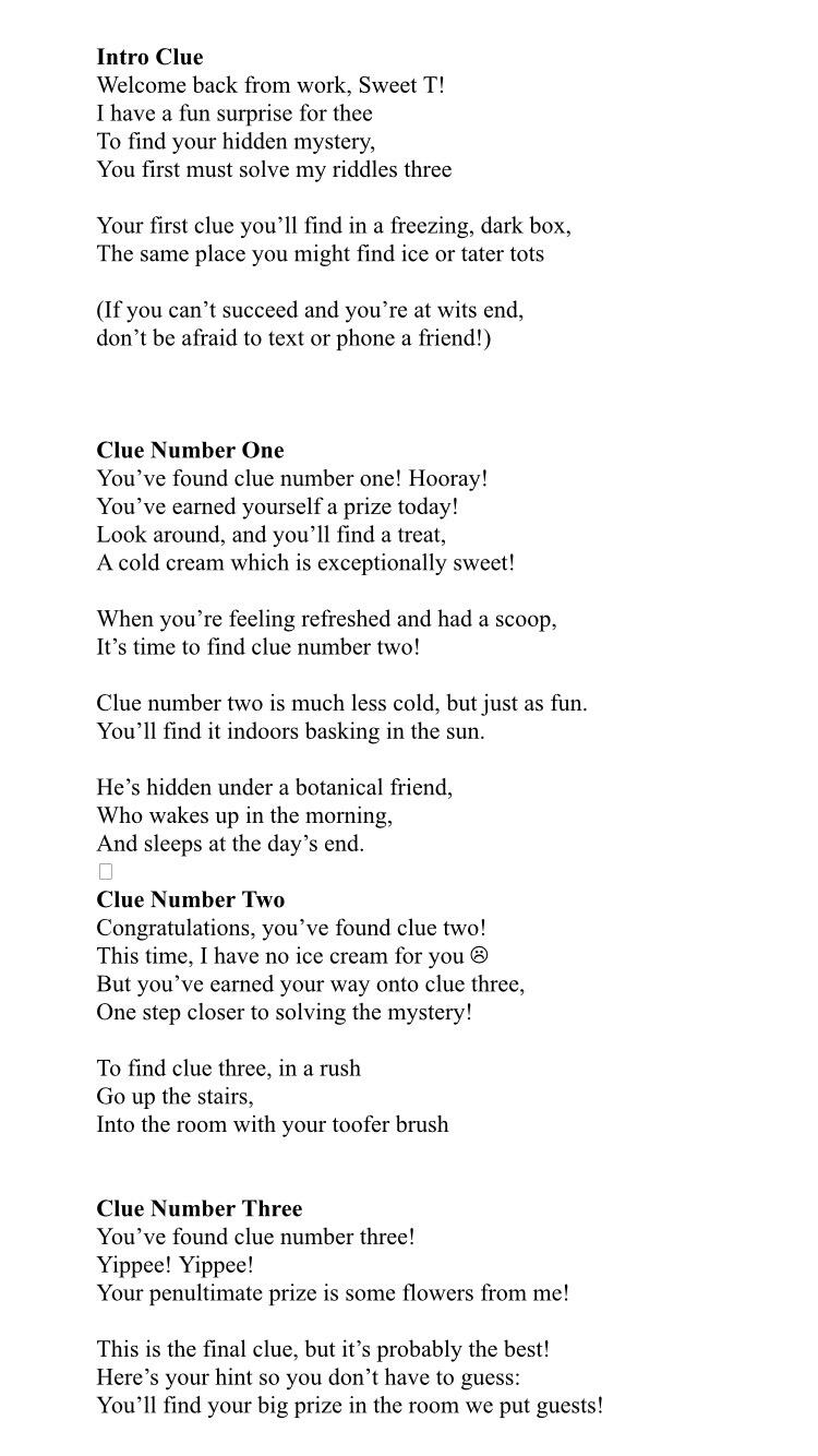 Patrick made a scavenger hunt for Teresa to follow in their home - and the final clue was the best clue!