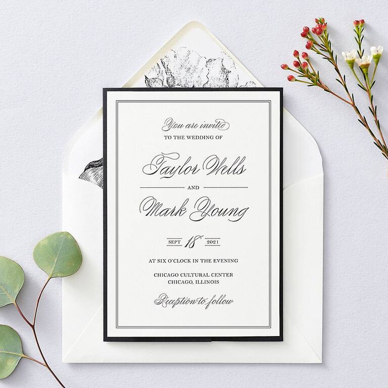Elegant black and white invitation suite from Paper Source. Best wedding invitations 2023.