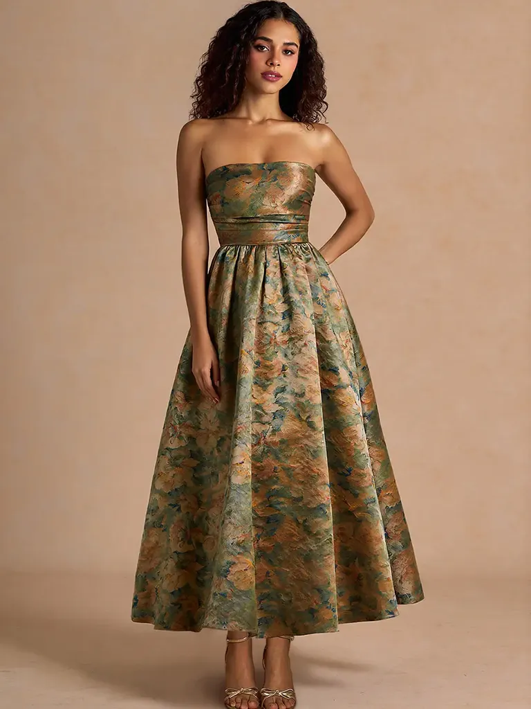 Vintage teal maxi winter wedding guest dress from Azazie