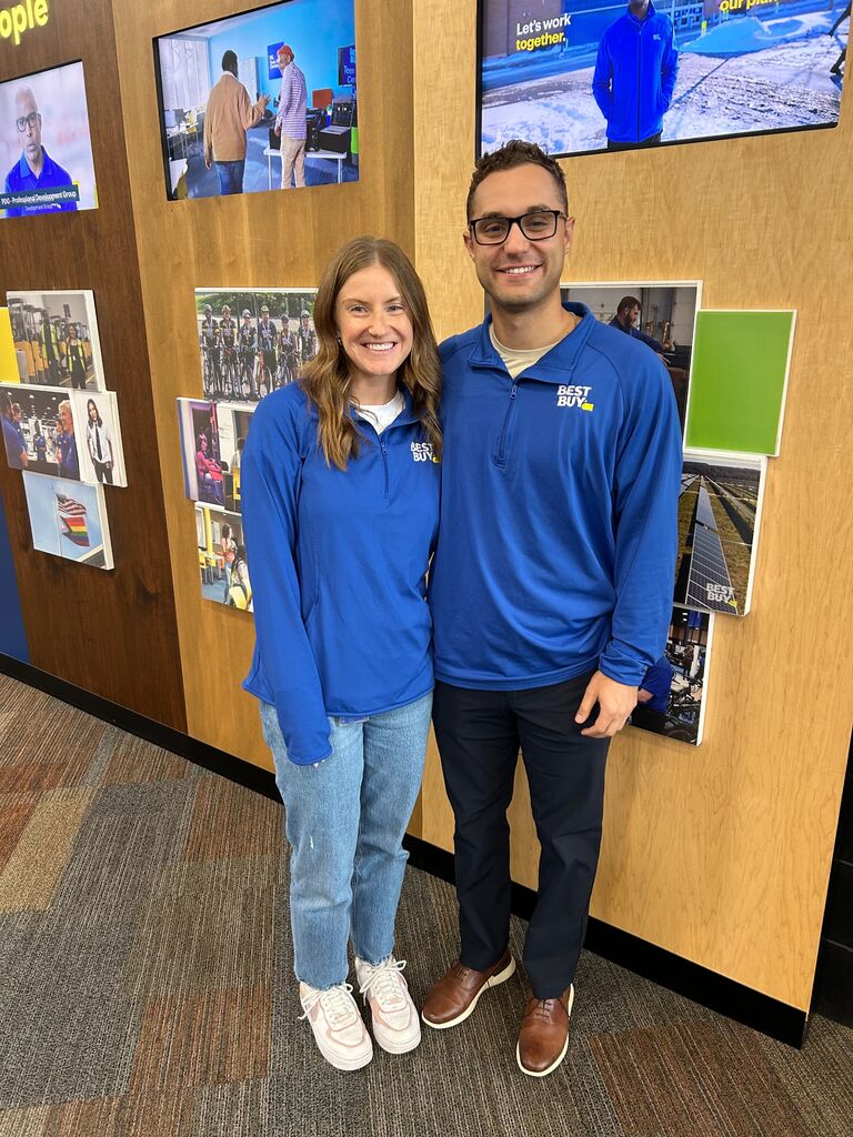 After college, Steph and Patrick both accepted jobs at Best Buy. We enjoy working in the same building. Sometimes we will eat lunch together or carpool.