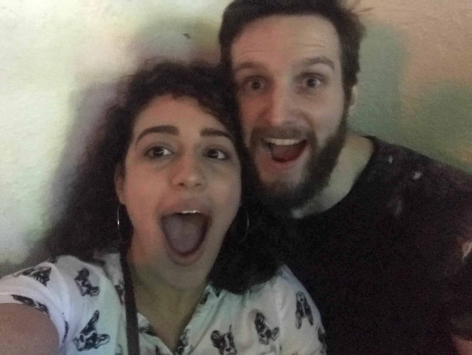 One of our first photos together, out at the pub. 