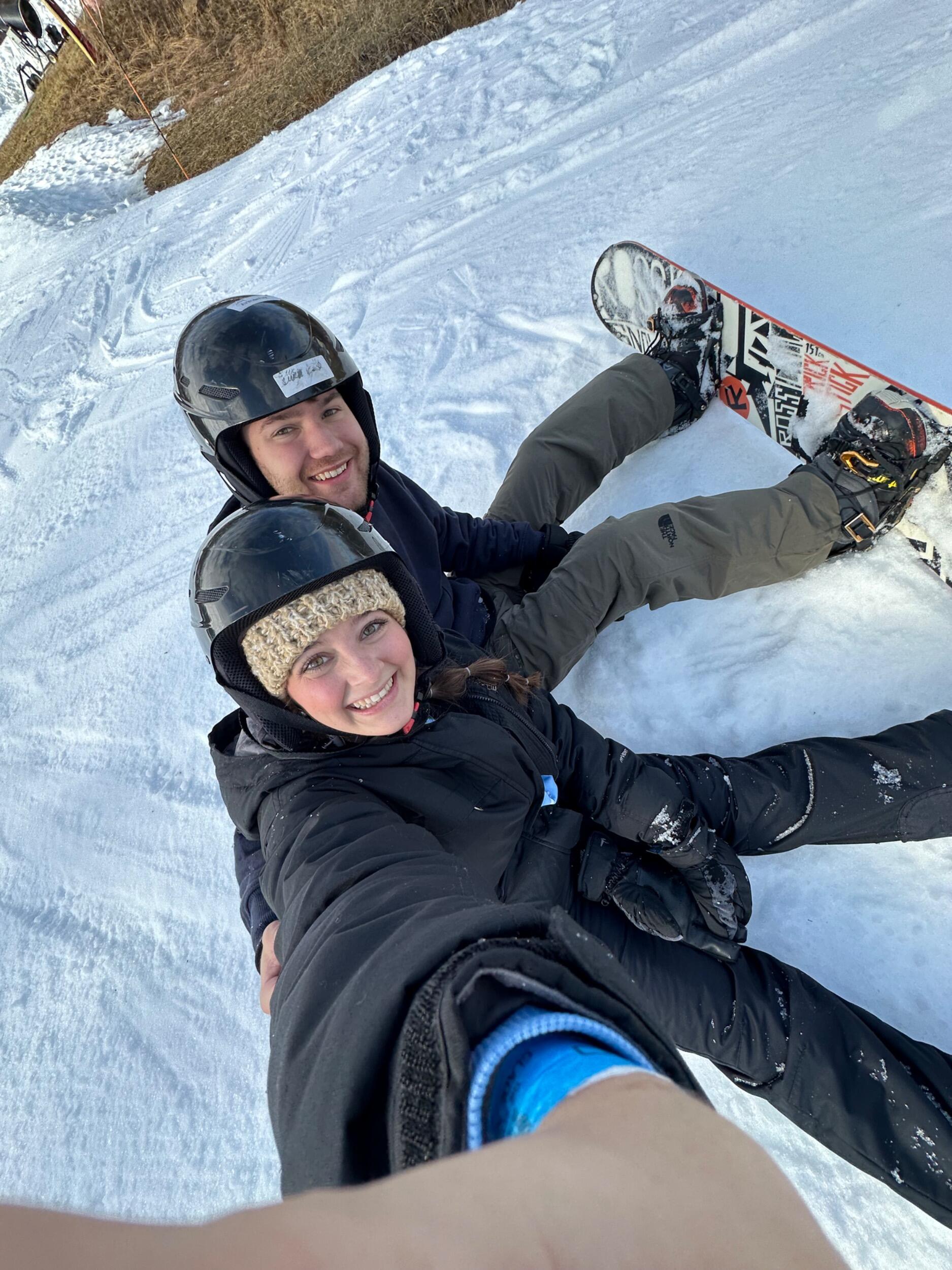 One of Reagan and Daniel's first big trips together was Fairview's Winter Student Retreat where they snowboarded together! Much of it was spent falling and sitting though...