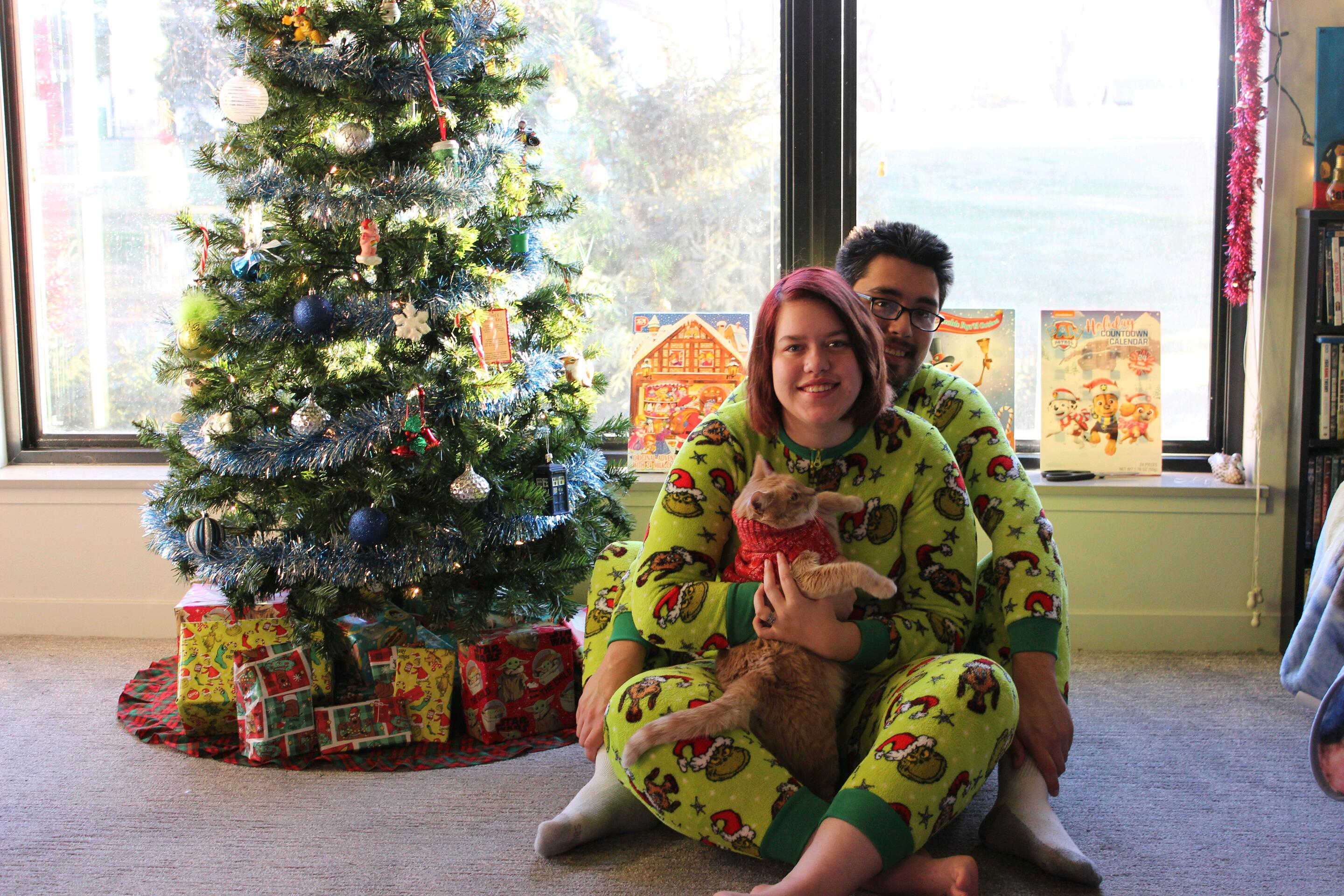 Our first Christmas together 🎄 (my poor cat Lee lmao)