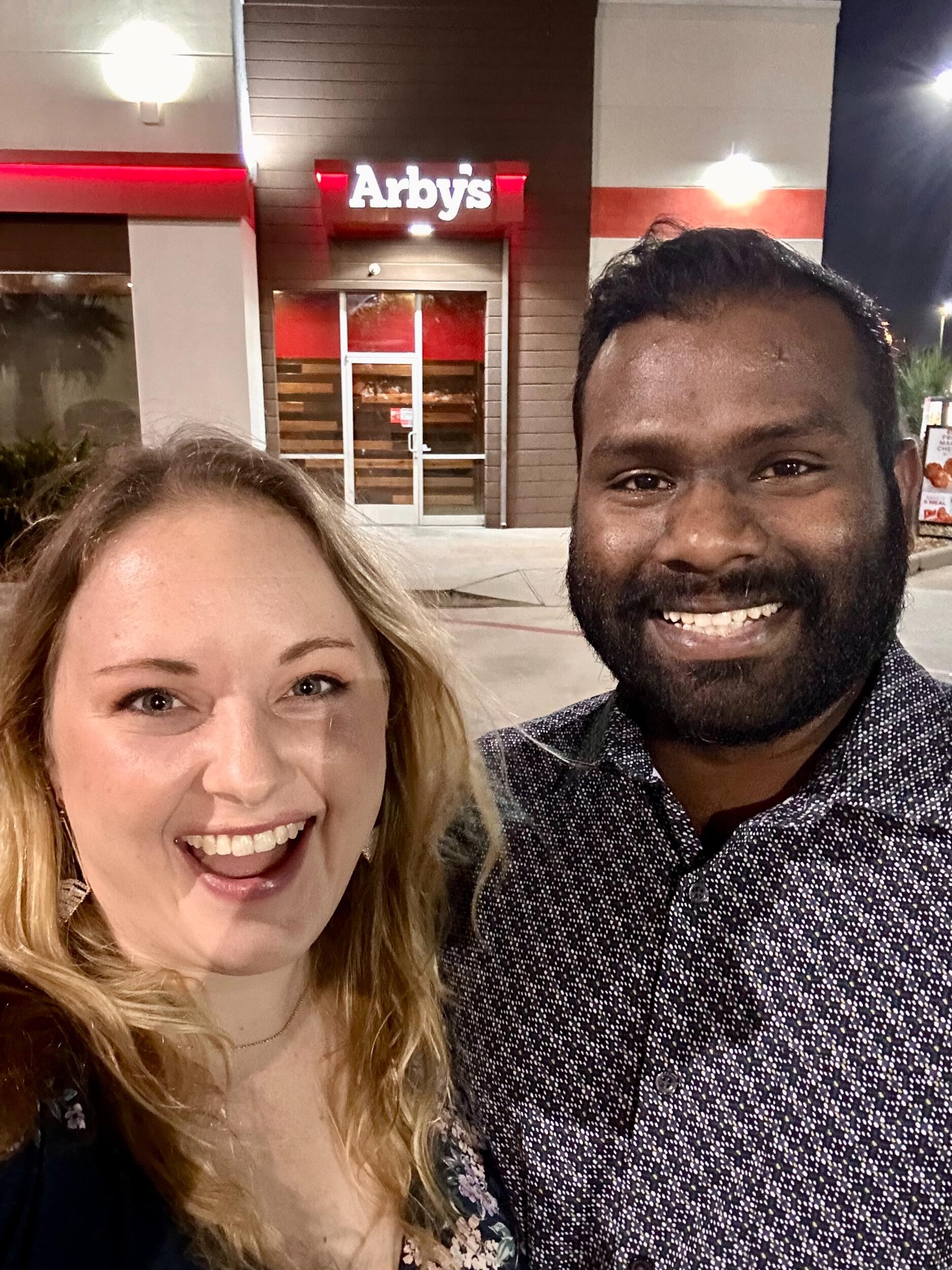 Our first date anniversary! After so many fancy dates, we decided to scale back and go simple with an Arby's dinner...