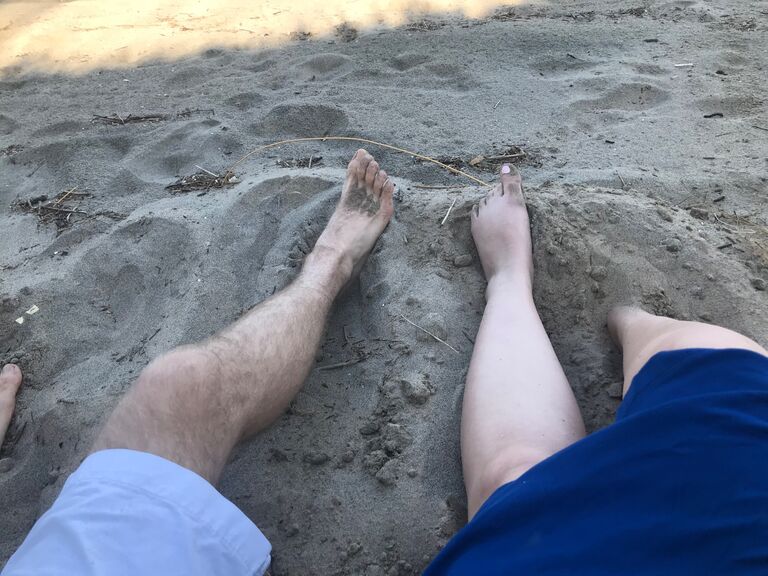 Laying on our favorite beach near Cedar Grove.