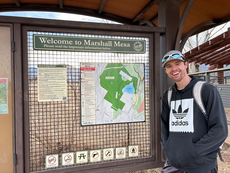 Choosing to celebrate our first Valentine’s Day together early, we went on a hike in the Flat Irons in Boulder. While looking at the GPS to get back to Fort Collins, Kendall spotted a Marshall Mesa on the map, and we made a quick stop for a second hike. We are still convinced we narrowly missed seeing a mountain lion which they think they saw one ridge away, and Marshall learned about Kendall’s affinity for cheesy documentarian pictures (as seen here).