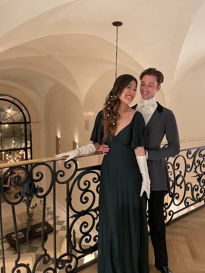For our engagement, we played Bridgerton music in the background because Kristy will never get over her love for Bridgerton. So naturally, we had to attend the Bridgerton Ball in LA (You can't hear but Mike is actually saying "I burn for you").