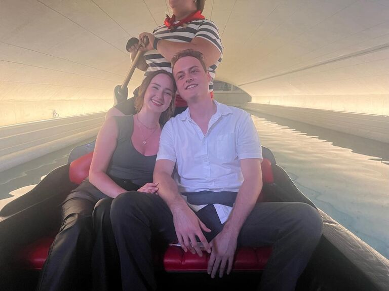 A gondola ride through the Venetian with Ryan. With over a mile walk from the hotel each way, Steven stopped to replace Kiley's heels with flip-flops!