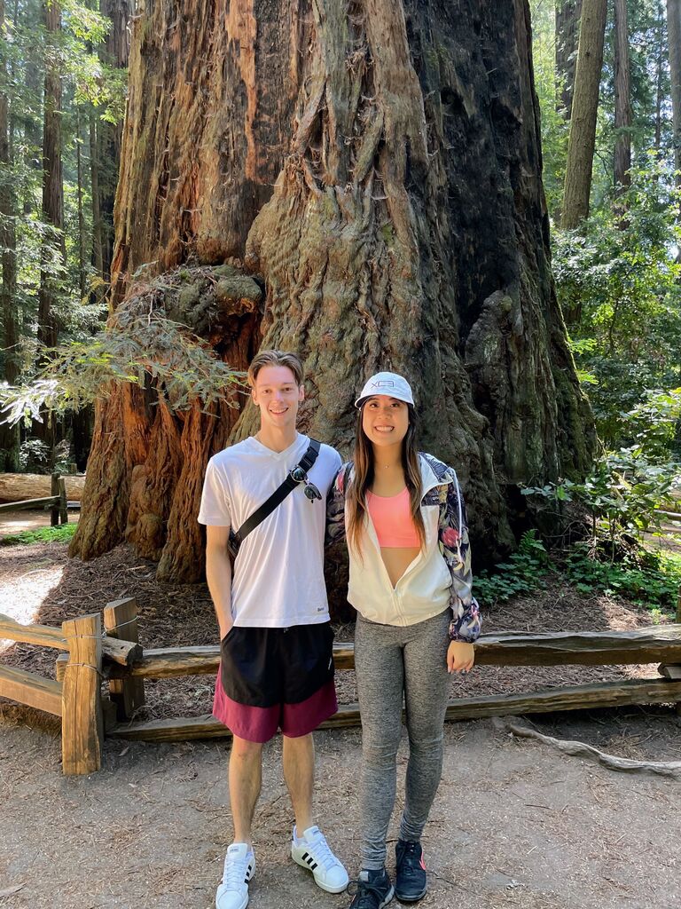 What's great about us is that Mike loves being in the wilderness and Kristy has grown to love it - minus the mosquitoes. (Redwood Forest, California)