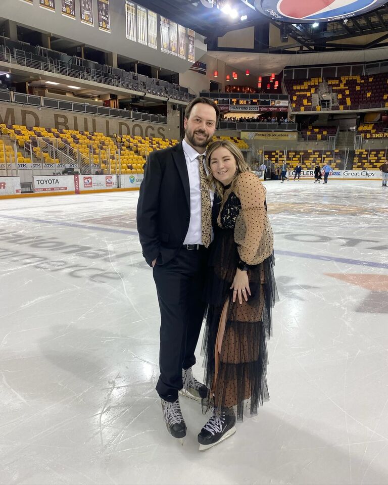 Enjoying the coolest cocktail hour skating at Minnesota-Duluth's rink at Tuff and Kaleena's wedding. Of course, Zac brought his own skates