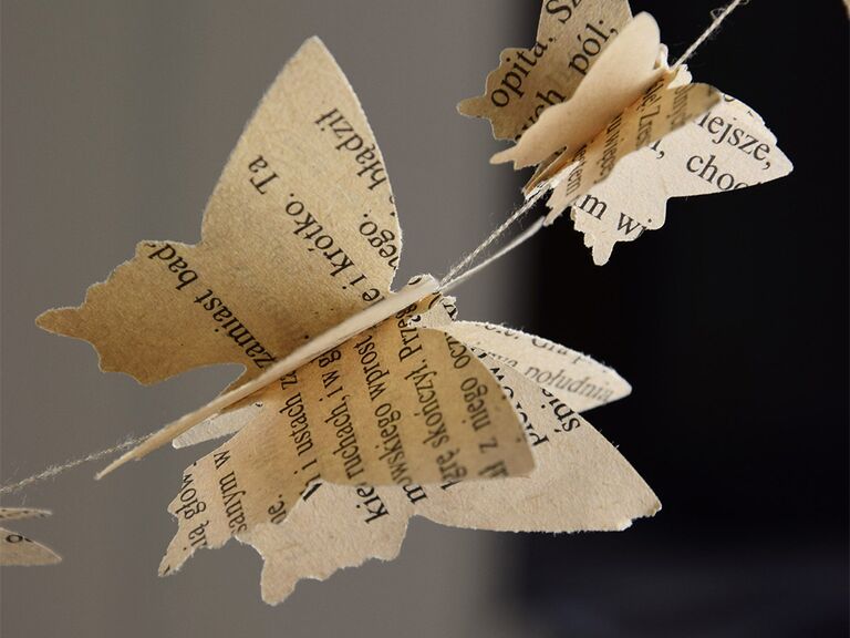 Butterfly garland made of book pages