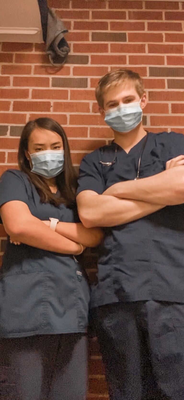 Sara and Chris dressed up as Cristina Yang and Owen Hunt from Grey's Anatomy for their first Halloween-huge hit! 