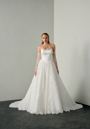 Alençon Lace Ball Gown with Satin Bodice and Peek-a-Boo Neckline