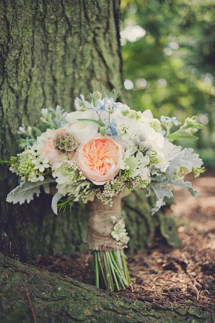 Coral, Blue and White Bridal Bouquet