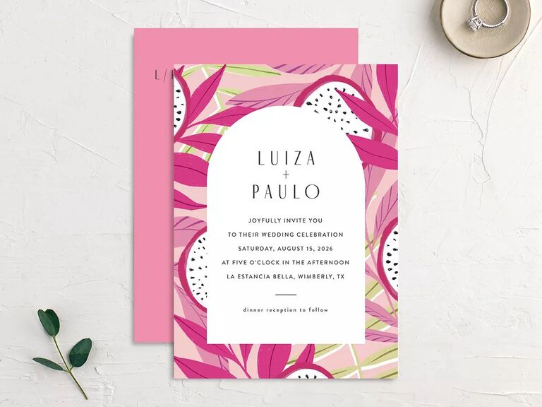 Stephanie & David's Tropical Bamboo Scroll Wedding Invitation