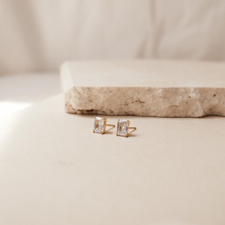 Emerald diamond studs maid of honor gift