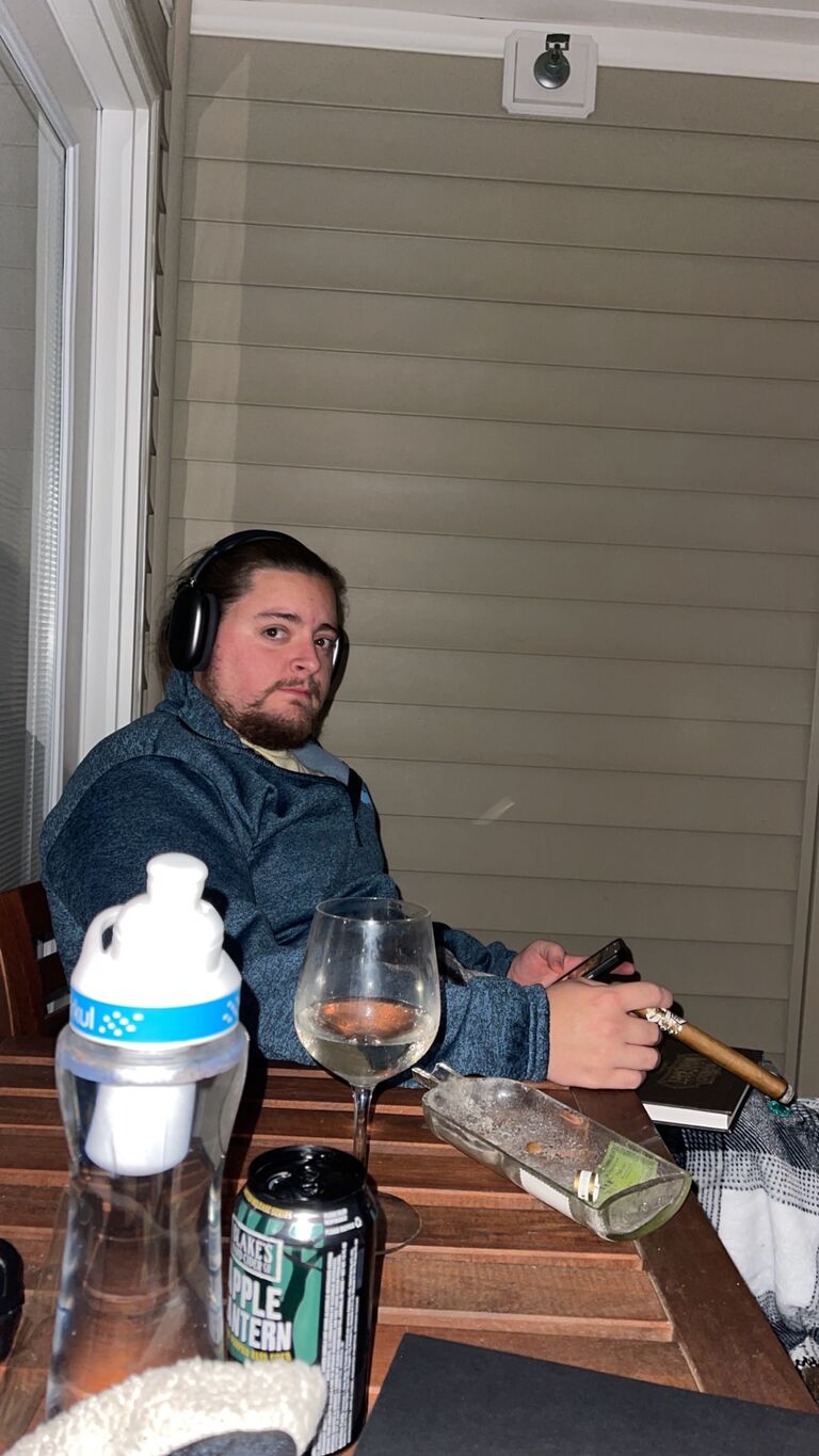 Enjoying a night time cigar and Danielle has a heater