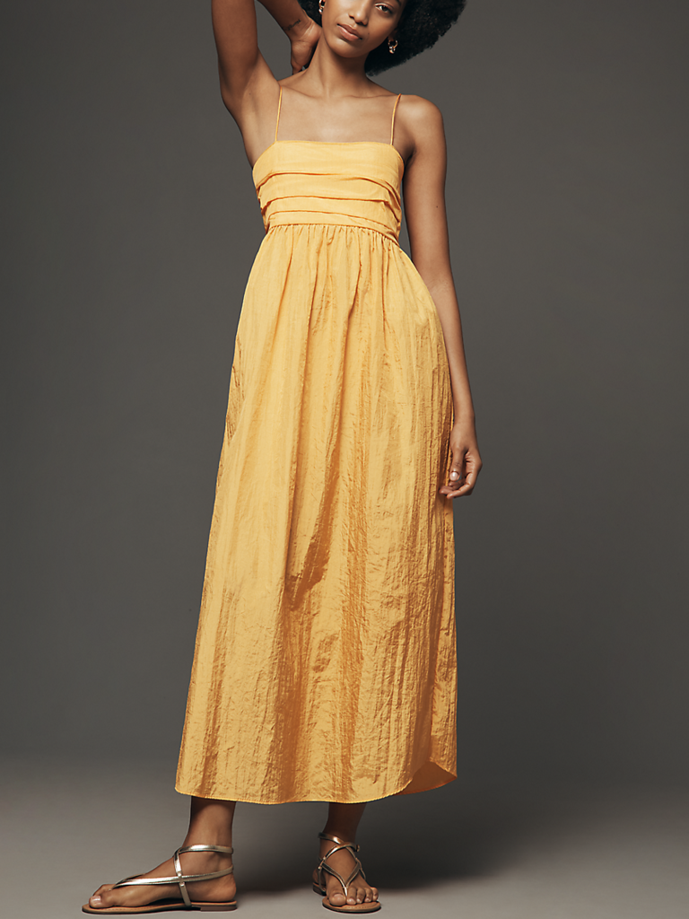 S/W/F yellow square-neck midi rehearsal dinner guest dress