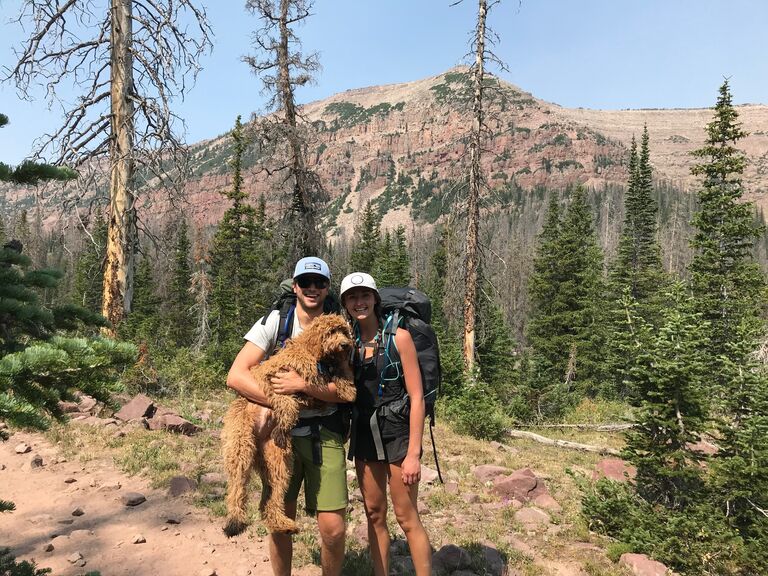Our first backpacking trip together to Grandaddy Lake in the Uintas + Bode + good friends!