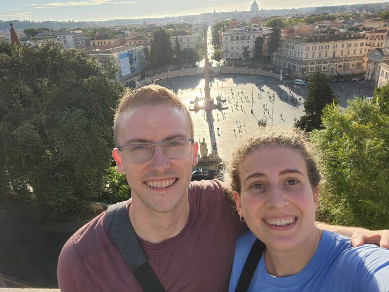 We next went to Rome. Here we are exploring the Villa Borghese, which had this wonderful view.