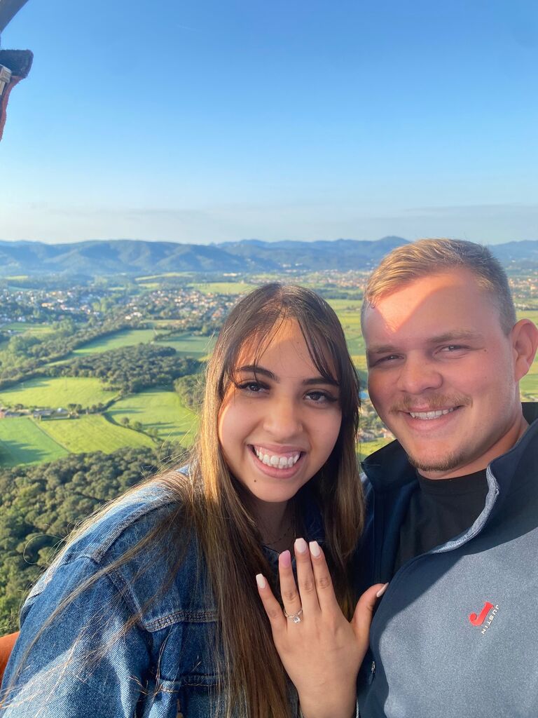Engaged in Barcelona, Spain on a hot air balloon <3