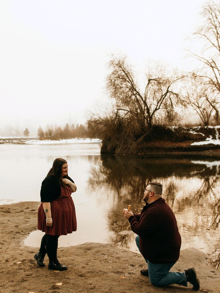 Three years after asking Shelby to be his girlfriend, Josh proposed in Leavenworth, the site of their first adventure together.

