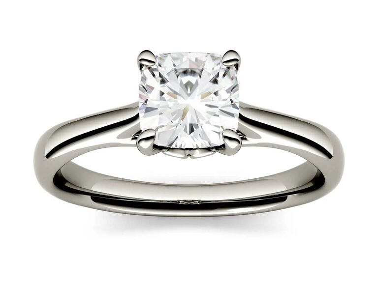 classic cushion engagement ring with lab-created moissanite diamond