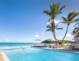 Beach front view from resort's infinity pool in Antigua