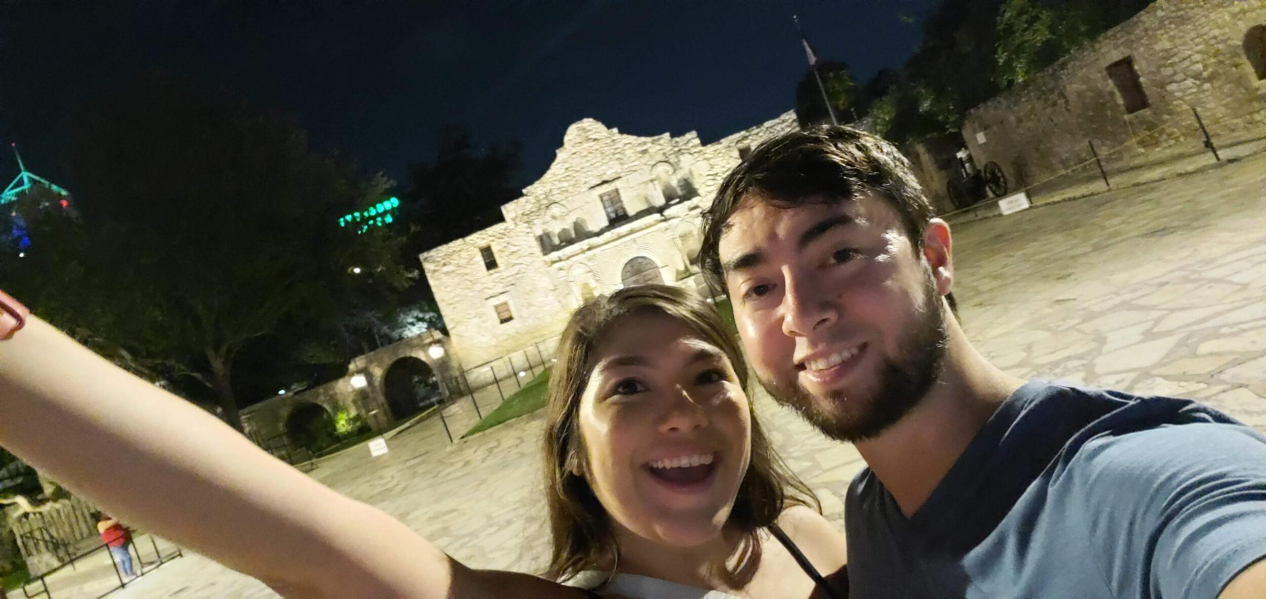 Recreating our five year anniversary picture in San Antonio! 