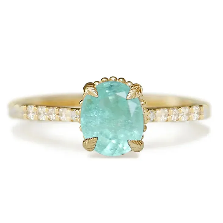 Oval paraiba tourmaline solitaire engagement ring